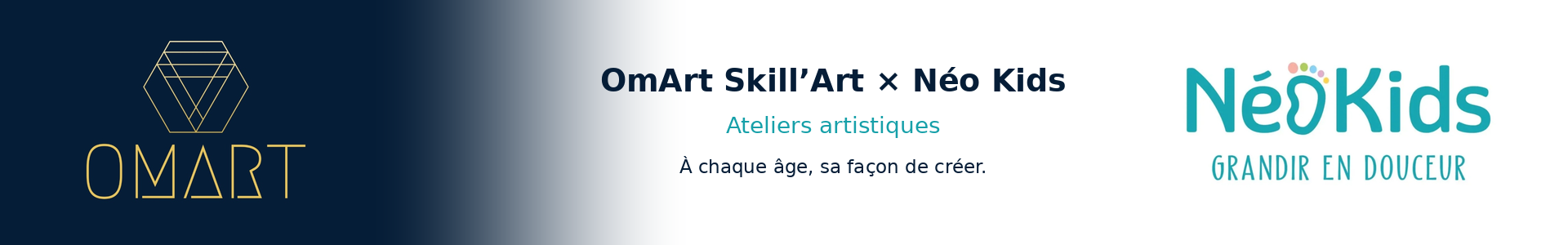 OmArt Skill'Art × Néo Kids — Ateliers artistiques au Maroc — À chaque âge, sa façon de créer.